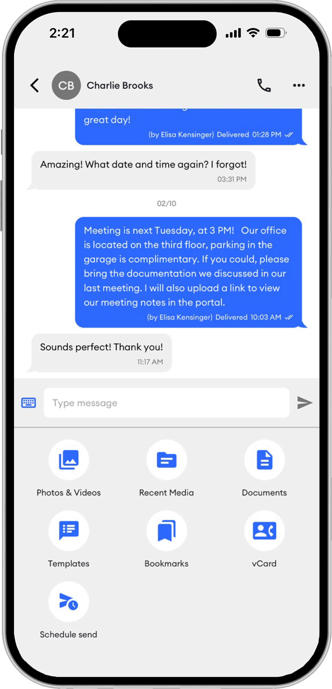 MyRepChat messaging view